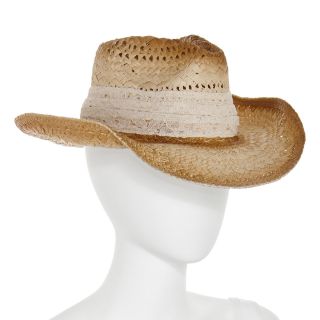 Scala Lace Trim Straw Cowboy Hat, Natural