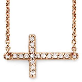 1/10 CT. T.W. Diamond 14K Rose Gold Plated Mini Sideways Cross Pendant, Womens