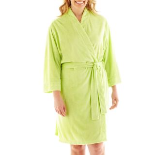 Earth Angels 3/4 Sleeve Short Wrap Robe   Plus, Chartreuse, Womens