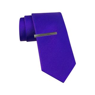 JF J.Ferrar JF J. Ferrar Solid Slim Glitter Tie, Purple, Mens