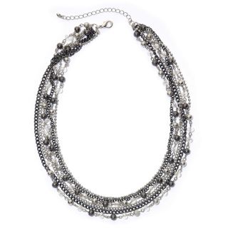 Two Tone 6 Strand Chain & Bead Necklace, Grey