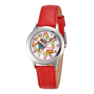 MARVEL Thor Kids Red Leather & Silver Tone Watch, Boys