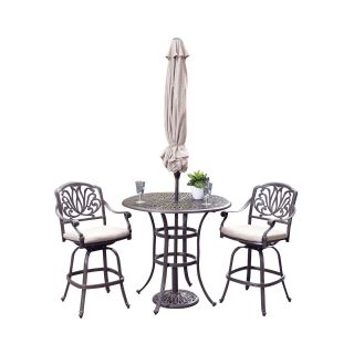 Floral Blossom Taupe 3 pc. Outdoor Bistro Set with Umbrella