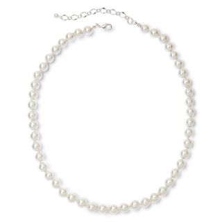 Vieste Silver Tone Pearlized Glass Bead Long Necklace, White