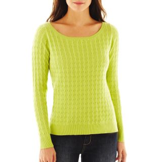 Scoopneck Cable Sweater   Petite, Wild Lime, Womens