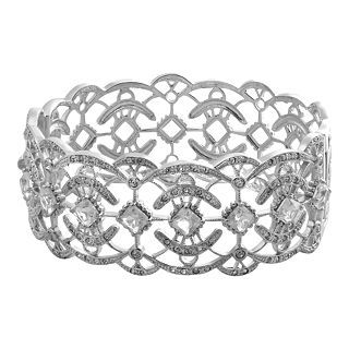 ONLINE ONLY   Alexandra Gem White Topaz & Crystal Lace Look Bangle Bracelet,