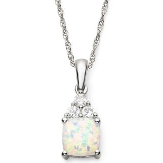 Lab Created Opal & White Sapphire Pendant Sterling Silver, Womens