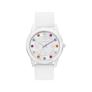 LIZ CLAIBORNE Womens Multicolor Crystal Accent White Rubber Watch