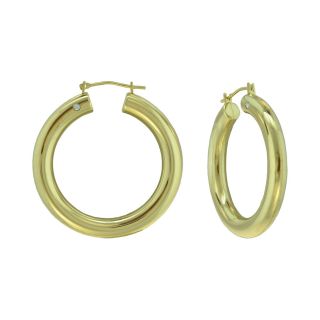 14K Yellow Gold Oval Hoop Earrings, Womens