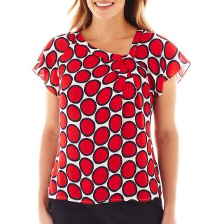 LIZ CLAIBORNE Short Sleeve Asymetrical Knot Blouse, Red