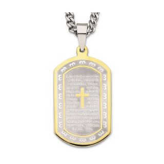 Spanish Lords Prayer Dog Tag Stainless Steel, Two Tone, Mens