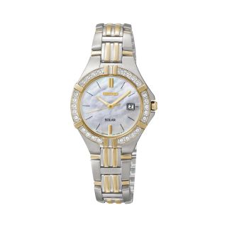Seiko Womens Crystal Accent Two Tone Solar Watch, Twotone