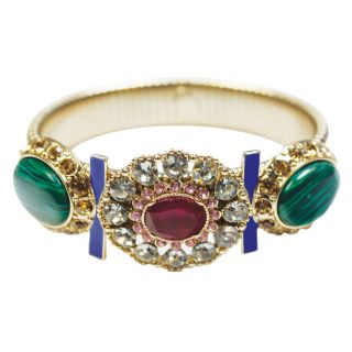 ZOË + SYD Green Malachite & Multicolor Crystal Floral Station Bangle, Womens