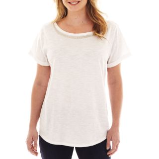 Embellished Boatneck Tee   Plus, White, Womens