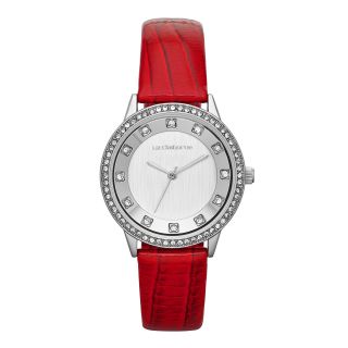 LIZ CLAIBORNE Womens Crystal Accent Red Strap Watch