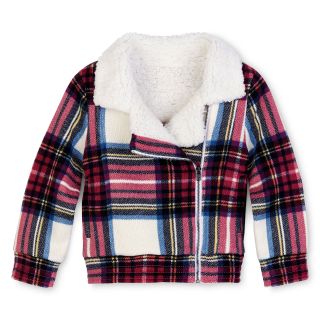 ARIZONA Plaid Fleece Moto Jacket  Girls 12m 6y, Carmine Rose, Girls