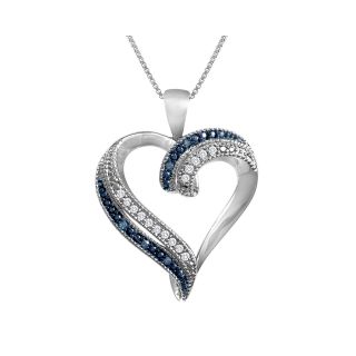 1/10 CT. T.W. Genuine White & Color Enhanced Blue Diamond Heart Pendant, Womens
