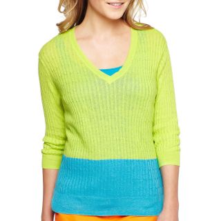 Cotton Linen Blend Cable Sweater, Loden Grn/mod Turq, Womens