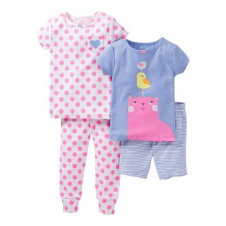 Carters 4 pc. Cat & Bird Pajamas   Girls 12m 24m, Blue, Blue, Girls