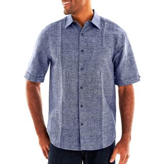 The Havanera Co. Linen Cotton Blend Button Front Shirt, Blue, Mens