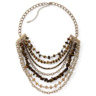 Gold Tone Multi Row Beaded Necklace, Brown