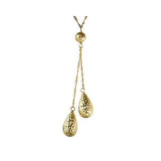 Two Tone 14K Gold Double Teardrop Lariat Necklace, Womens