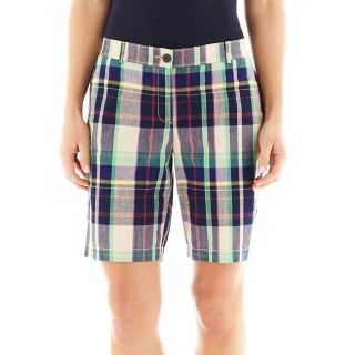 LIZ CLAIBORNE Madras Bermuda Shorts, Blue, Womens