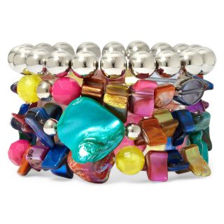 MIXIT Silver Tone Multicolor Beads & Shells 4 pc. Stretch Bracelet Set