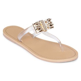 Stud Bow Thong Sandals, Gold, Womens