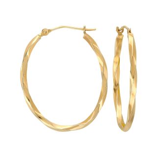 14K Gold Square Twist Hoop Earrings 28mm, Womens