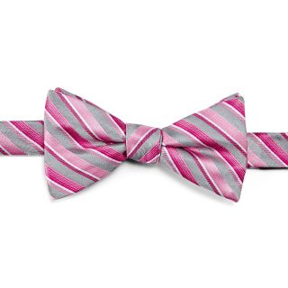 JF J.Ferrar JF J. Ferrar Moss Stripe/Forte Plaid Pre Tied Bow Tie, Silver/Pink,
