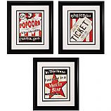 NEW Popcorn,Ticket and Star Theater Framed Trio Wall Art Set
