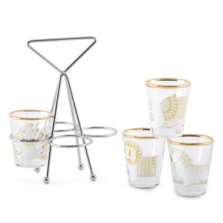 HAPPY CHIC BY JONATHAN ADLER Set of 4 Shot Glasses with Holder
