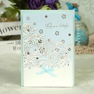 Floral Laser Cut Blue Greeting Card for Birthday