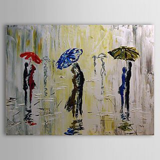 Hand Painted Oil Painting People Rain Pedestrian Embrace in the Rain with Stretched Frame 1307 PE0277
