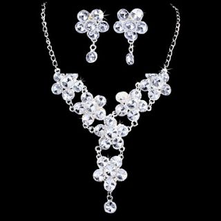Glittery Alloy Silver Plated With ZirconRhinestone Flower Wedding Bridal Jewelry Set(Including Necklace,Earrings)