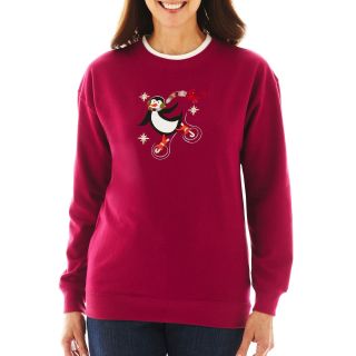 Penguin Skating Sweatshirt, Red, Womens