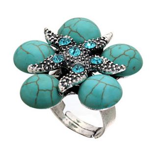 Turquoise Rhinestone Adjustable Flower Ring