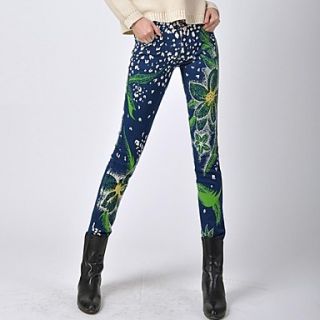 Womens New Spring Flower Painting Skinny Jeans