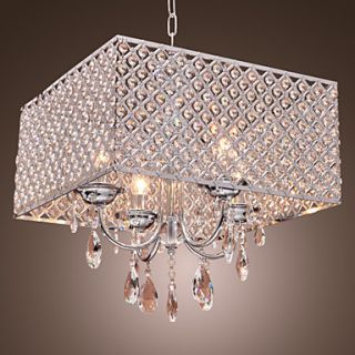 Modern 4   Light Pendant Lights with Crystal Drops in Square