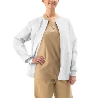 Medline Unisex Snap Front Warm Up Jacket with Two Pockets   White (Large)