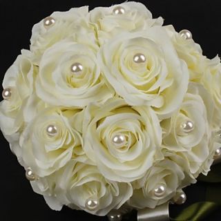 Satin / Cotton With Pearl Round Shape Wedding Bouquet