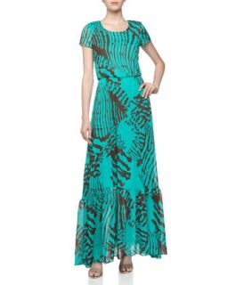 Short Sleeve Printed Georgette Maxi Dress, Jade