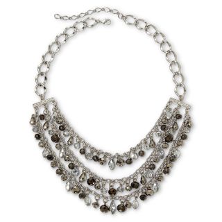 Metallic Glass Bead 3 Row Necklace, Grey