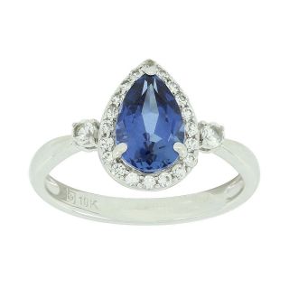 Lab Created Blue & White Sapphire Pear Ring, Womens