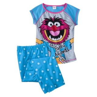 The Muppets Girls 2 Piece Short Sleeve Party Animal Pajama Set   Blue S