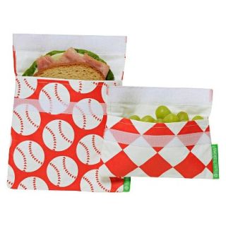 LunchSkins Reusable Sandwich and Reusable Snack Bag   Red Baseball