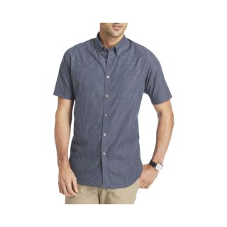Van Heusen Short Sleeve No Iron Button Front Shirt, Navy Grid, Mens