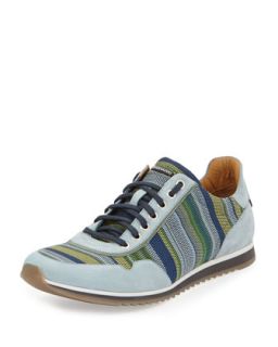Suede Lace Up Knit Sneakers, Celeste