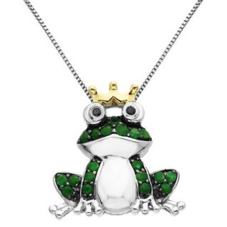 0.28 CT.T.W. Created Emerald Frog Pendant Necklace in Sterling Silver with 0.27
